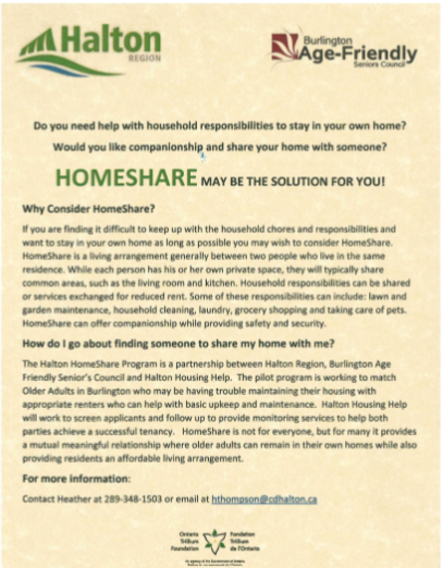 HOMESHARE-PUBLIC SERVICE ANNOUNCEMENT | Rotary Club of Oakville Trafalgar