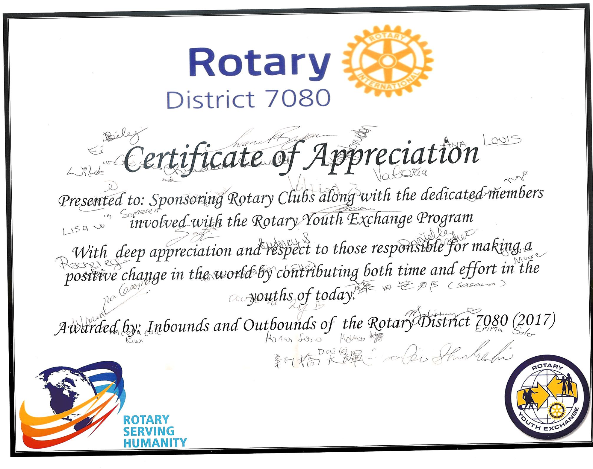 Rotary Certificate Of Appreciation