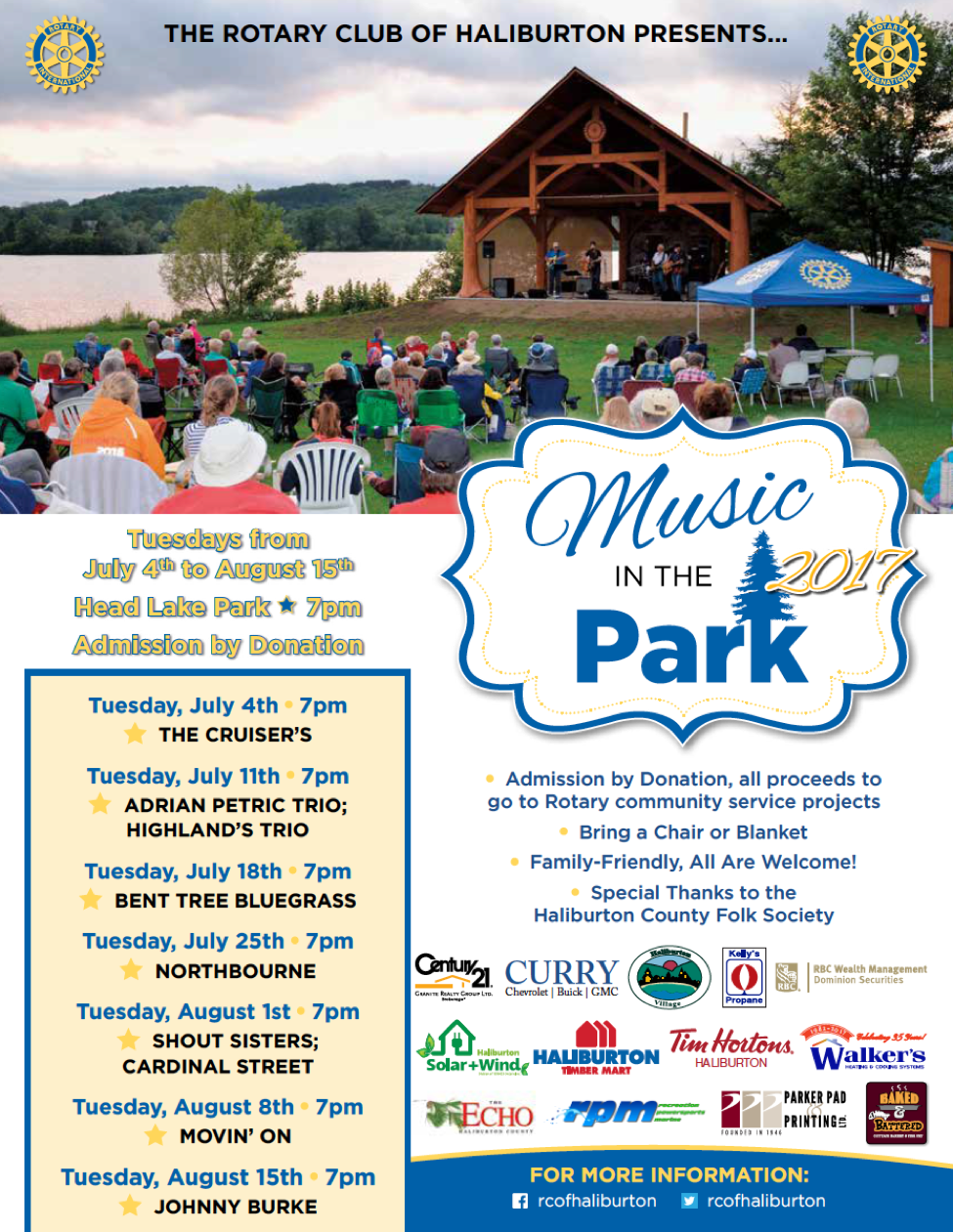 Music in the Park Tuesday Nights Head Lake Park Rotary Club of