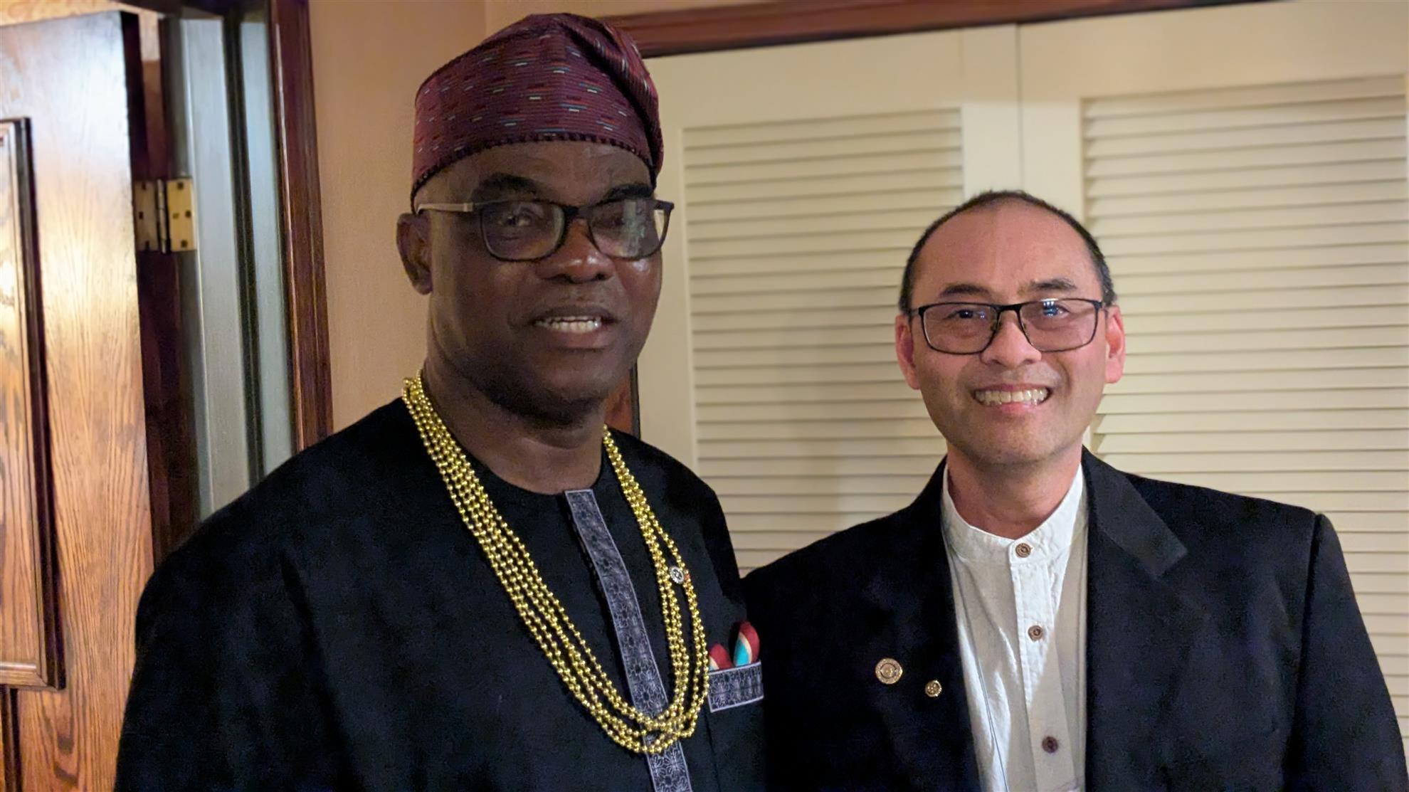 Haney Club member Peter meeting International President Olayinka Hakeem Babalola from Nigeria 