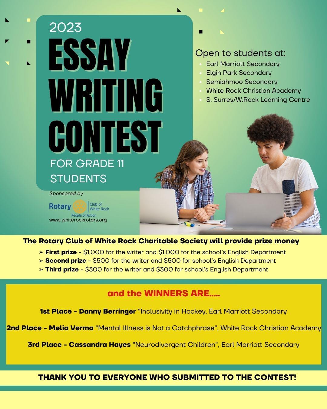 Essay Writing Contest Rotary Club of White Rock