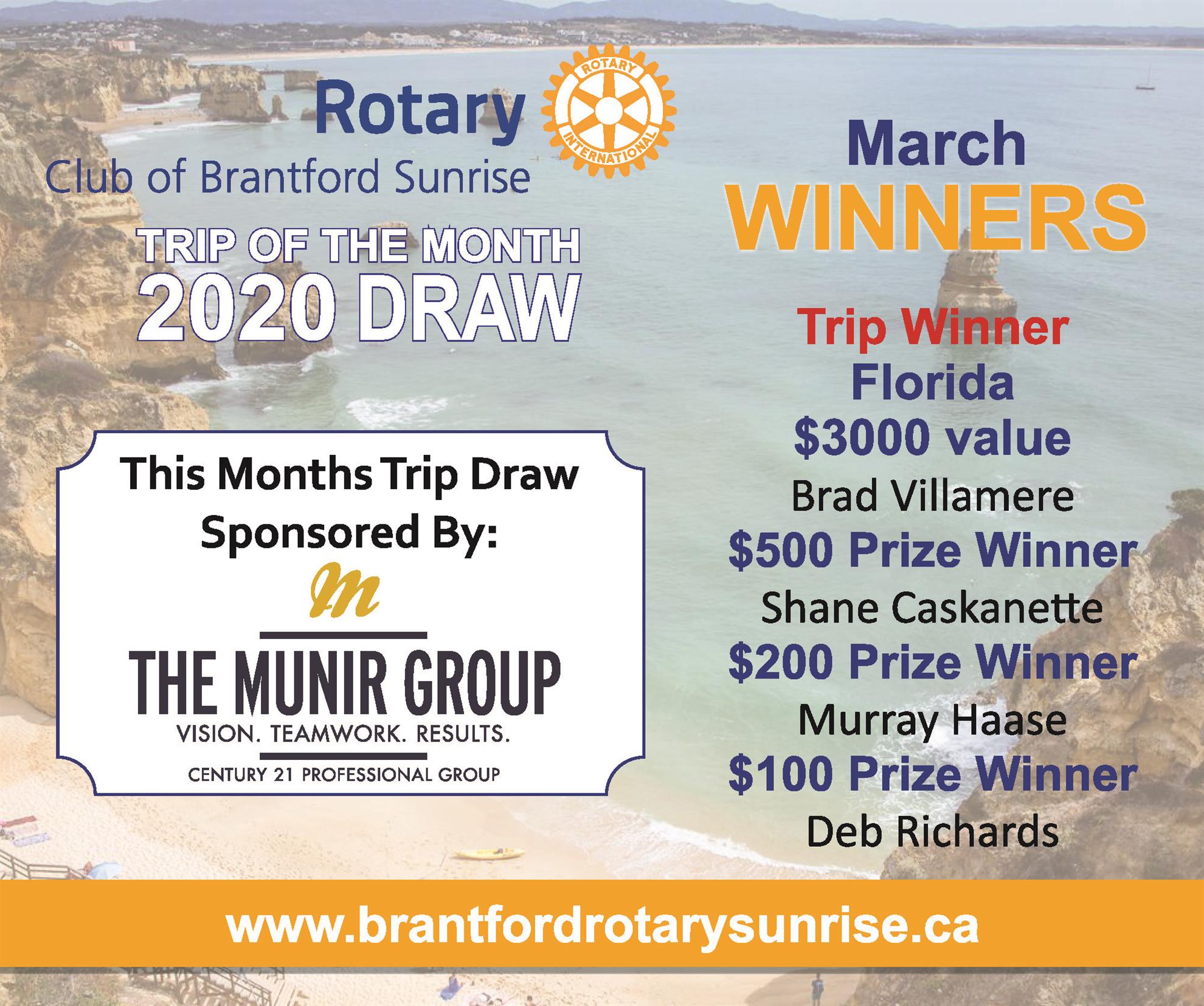 March Trip of the Month Winners | Rotary Club of Brantford-Sunrise