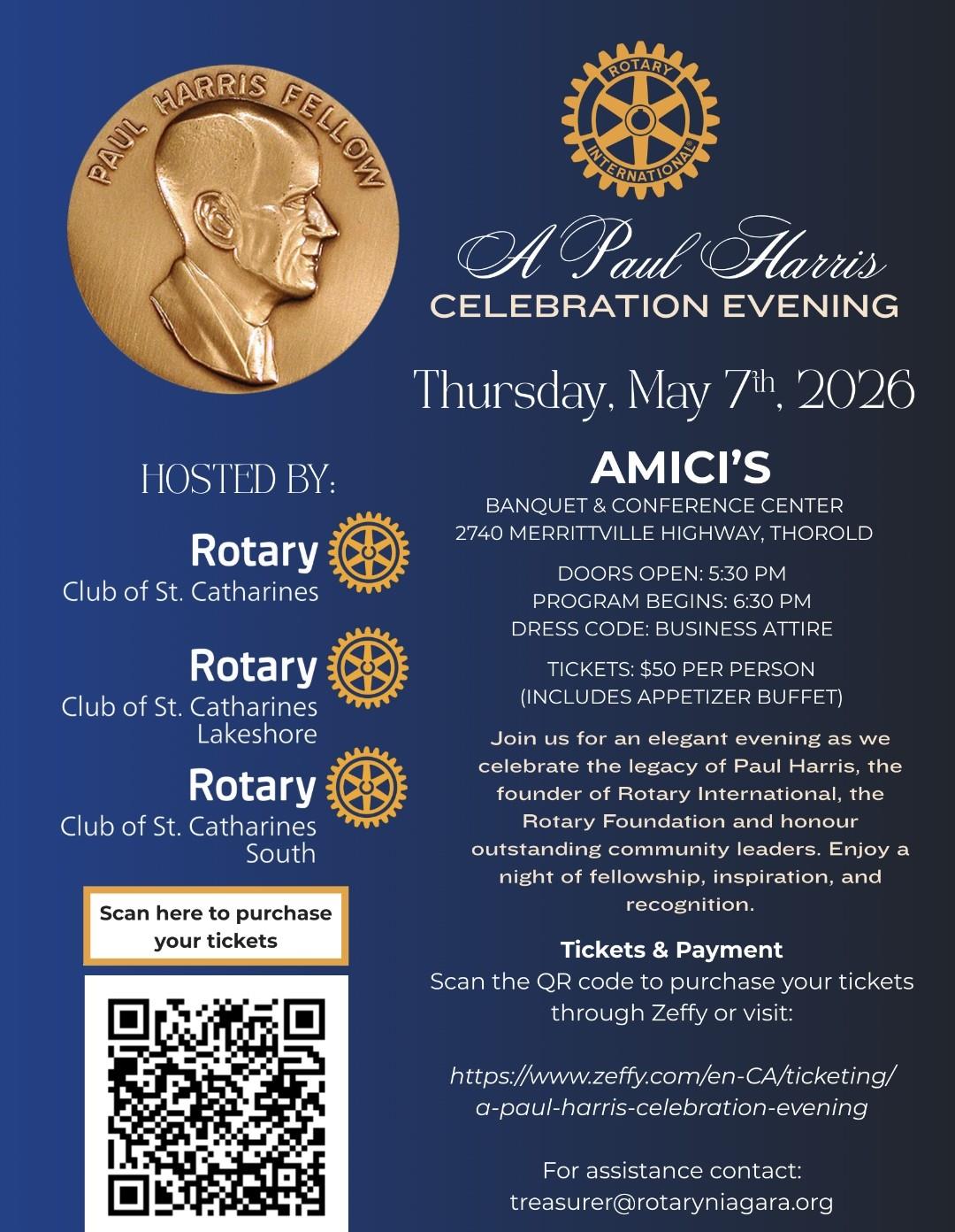 Rotary Clubs of St. Catharines 3rd Annual Paul Harris Evening