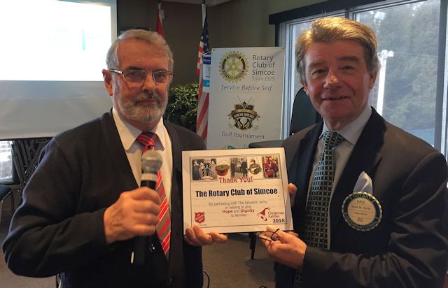 Jim Lewis, Salvation Army and David Ferris, Simcoe Rotary President
