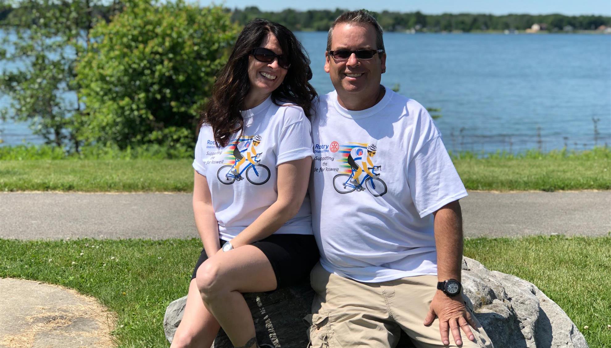 Buffalo Sunrisers Maria Neudecker (l) and Denis LeFevre (r) rest along the Ride for Roswell route.