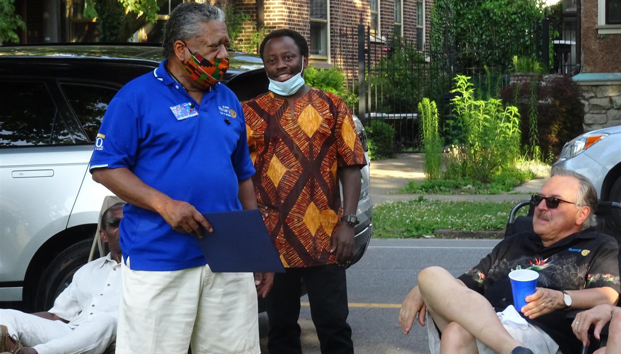 PDG Bob Artis, & Sunrisers Rubens and Kevin, relax during a BSR meeting in Bidwell Park.