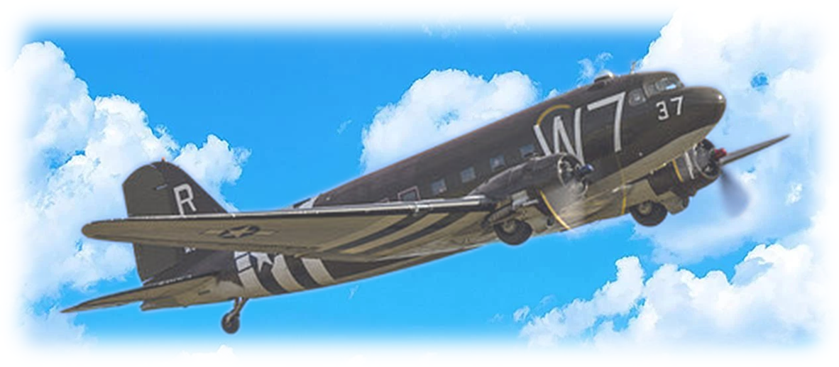 Image of Whiskey 7 aircraft flying in front of clouds