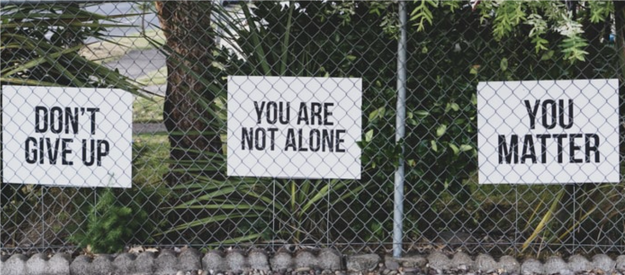 A picture lifted from Freedom foundation website with words on a fence saying Dont give up, You are not alone and You matter