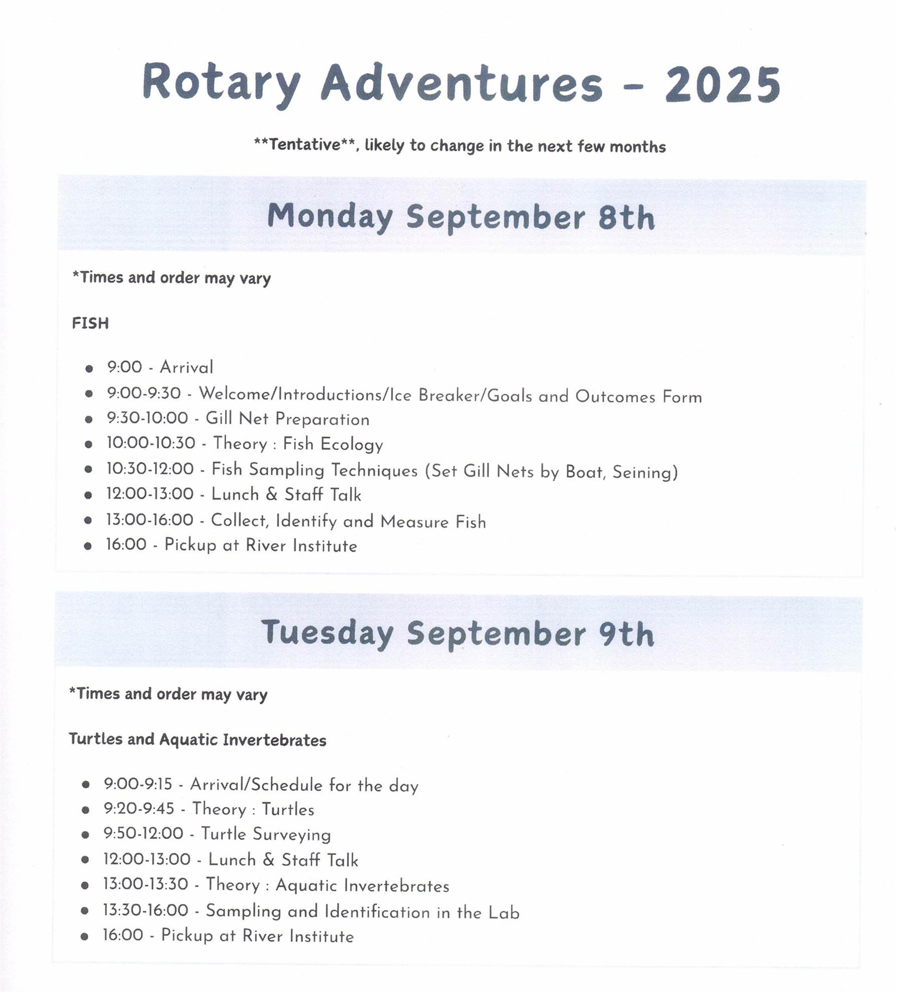 Tentative Agenda 2025