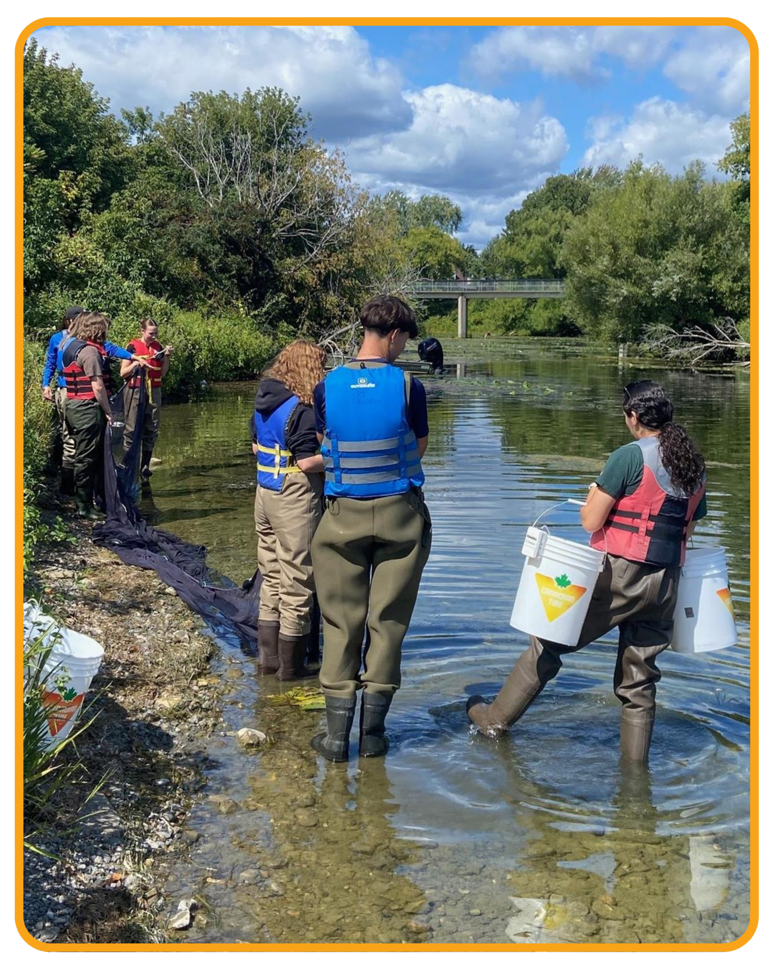 Students doing field work at the water’s edge