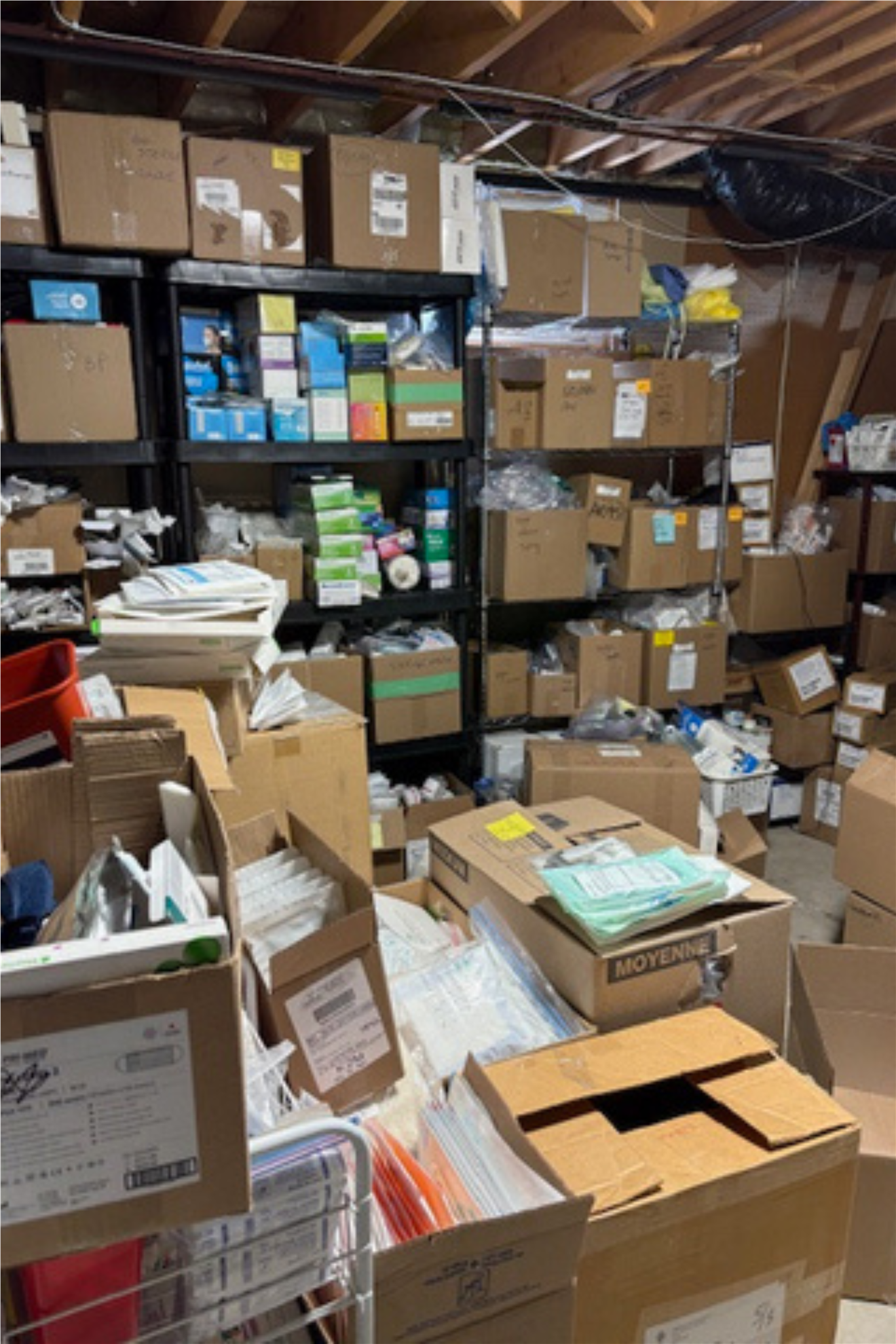 Supplies filling Wendy's basement