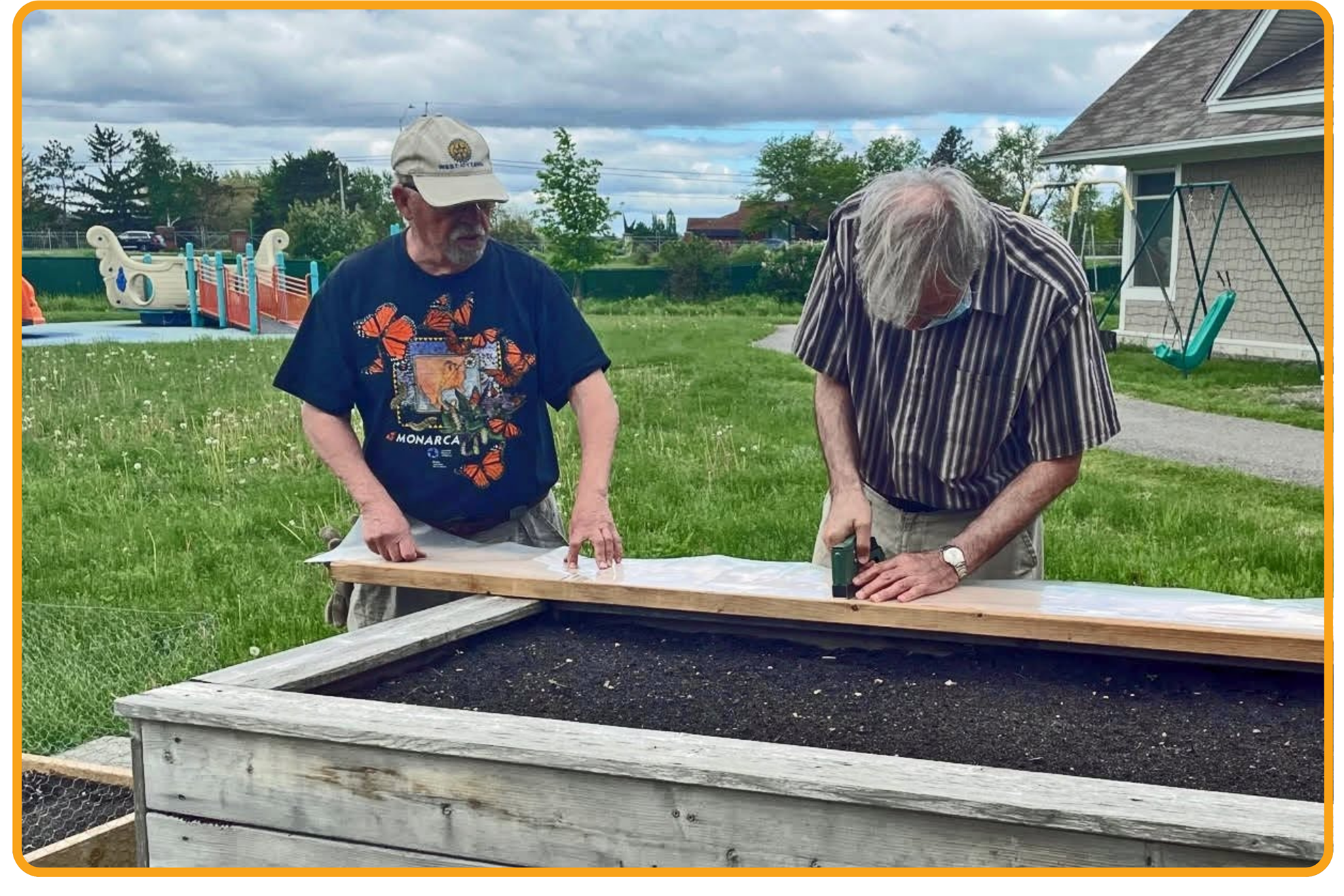 Volunteers measuring board lengths
