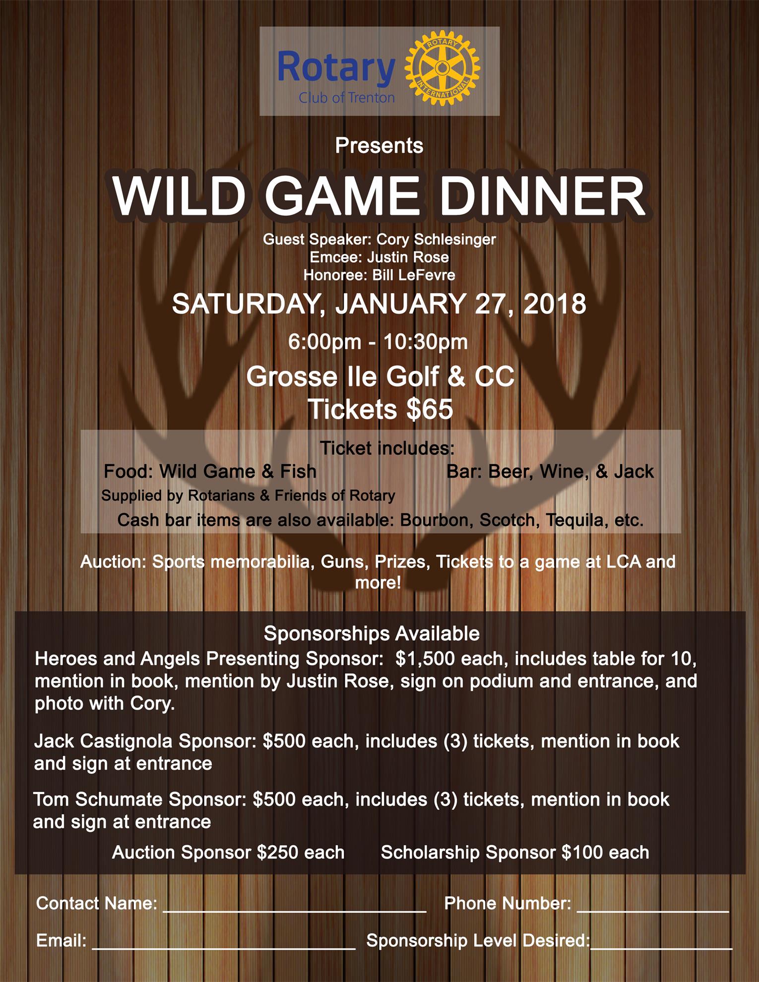 Next Event Wild Game Dinner Rotary Club of Trenton