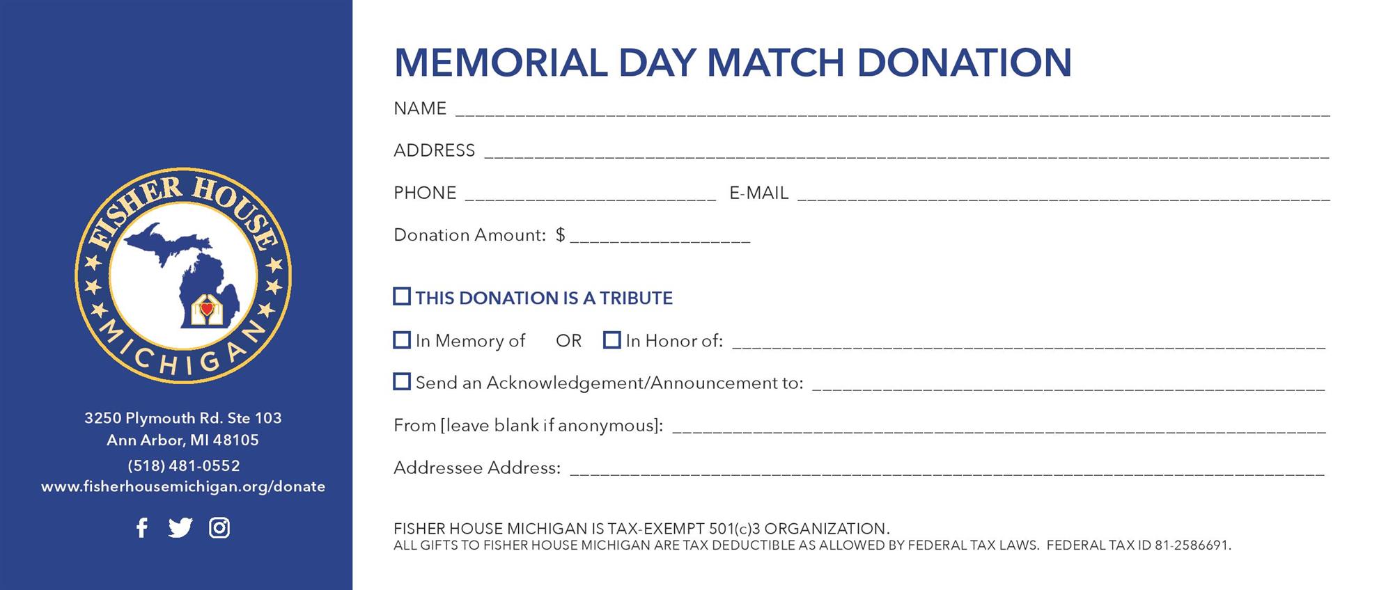 Memorial Day Match Card - Back
