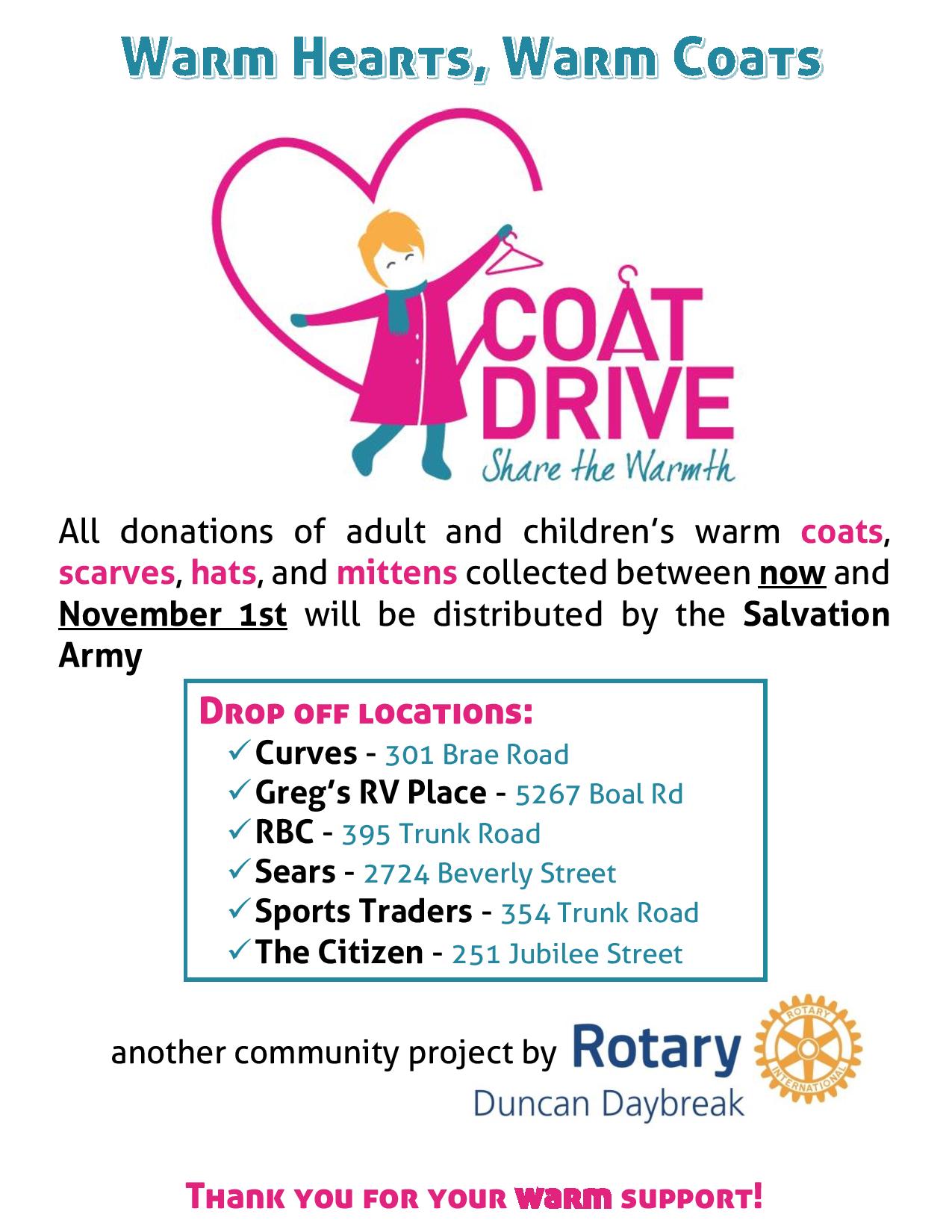 Warm Hearts, Warm Coats - Coat Drive 2016 | Rotary Club of Duncan Daybreak 