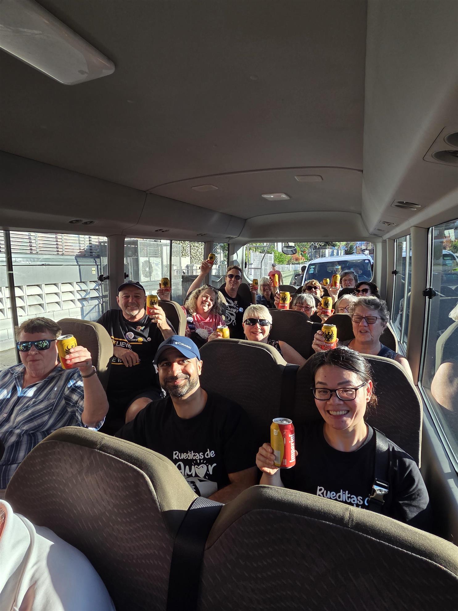 A bus and beer celebration after a long day of deliveries
