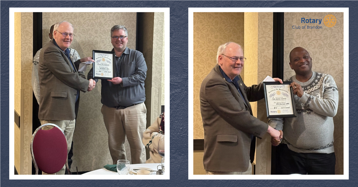 Two New Members Welcomed at Rotary Club of Brandon Christmas Supper