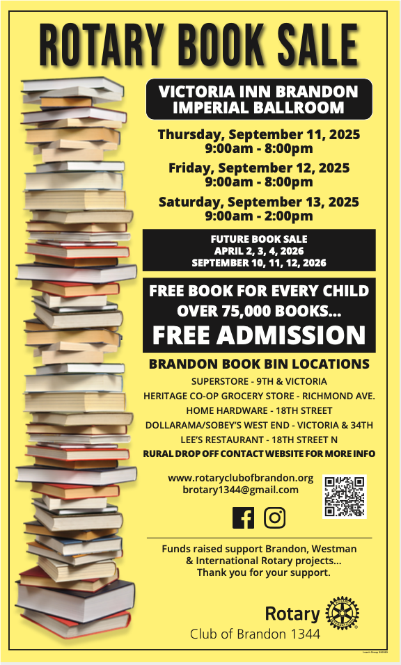Rotary Fall Book Sale September 11, 12, & 13th 2025