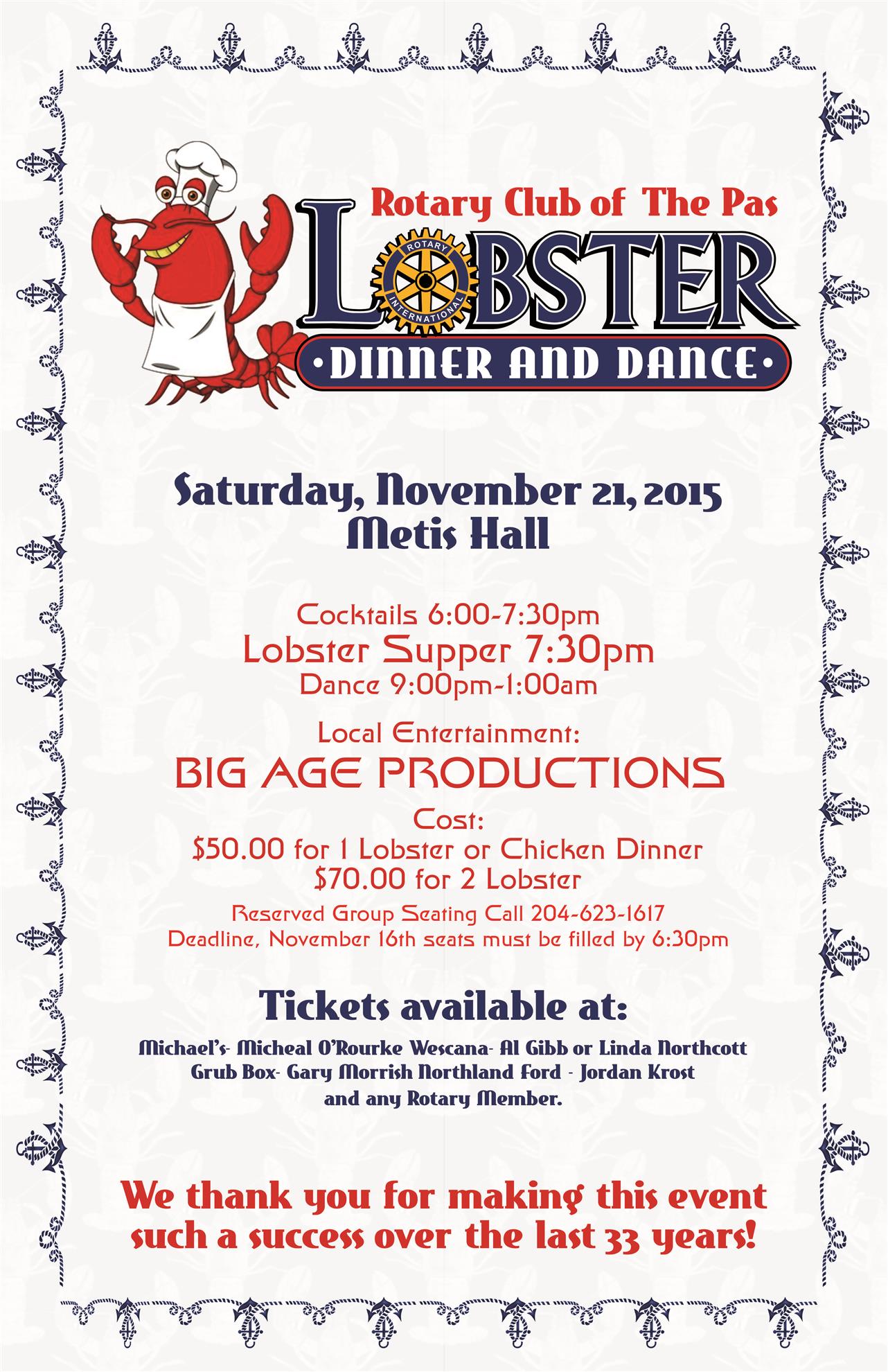 ANNUAL LOBSTER DINNER Rotary Club of The Pas