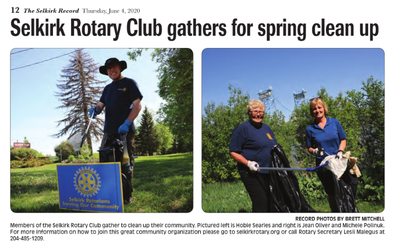 Selkirk Record: p12, Selkirk Rotary Club gathers for spring clean up