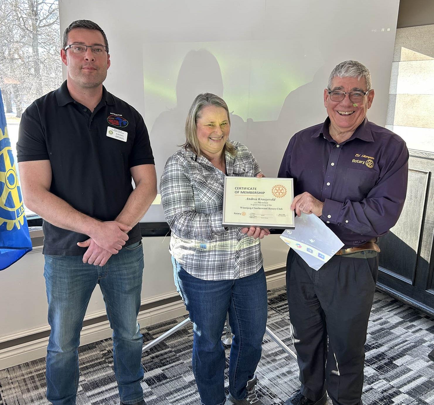 Welcoming Andrea Kraayeveld to Charleswood Rotary Club | Rotary