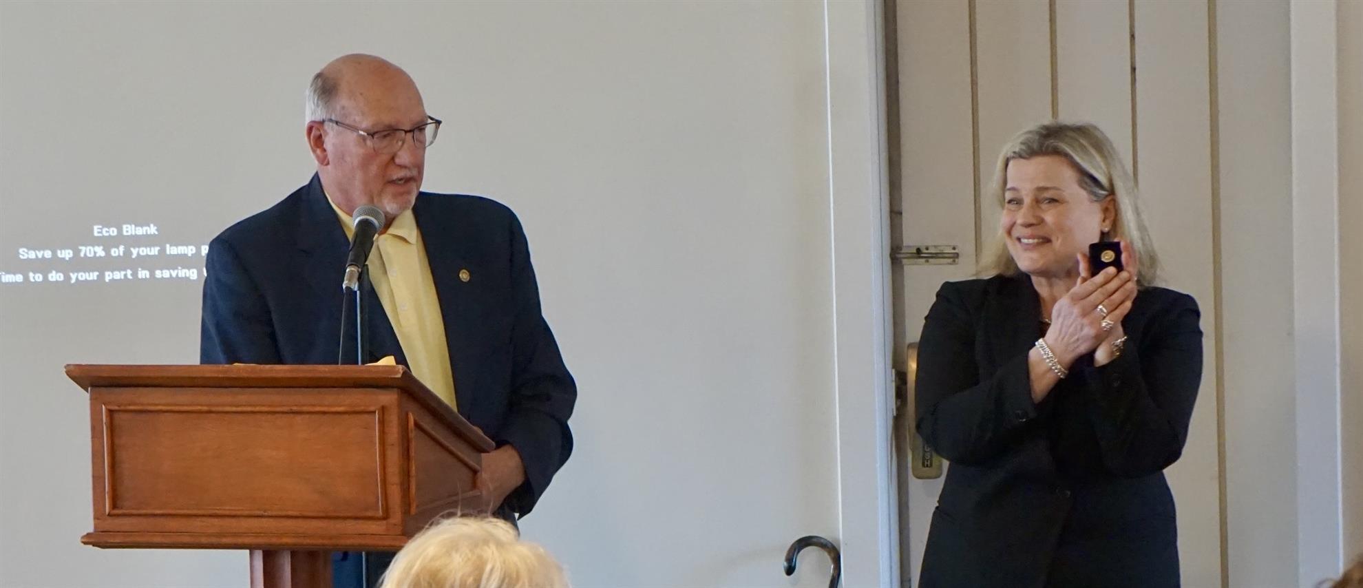 Recognizing Roxanne Gural with a Paul Harris Fellow Award for her support work in Ukraine