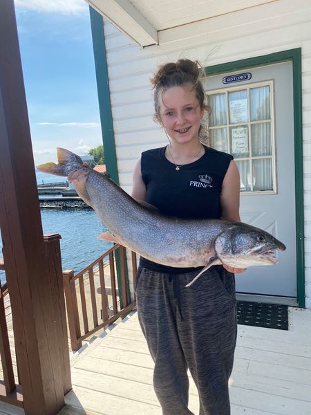 Aubrey Richards of Lake George, NY, took first place in the Youth lake trout category with this 14 lb. 0.5 oz. catch weighed in at Essex.