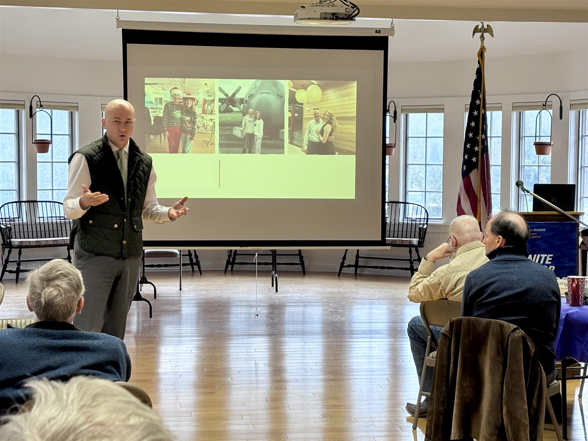 Brandon Tieso speaks to CSH Rotary members during a member spotlight presentation.