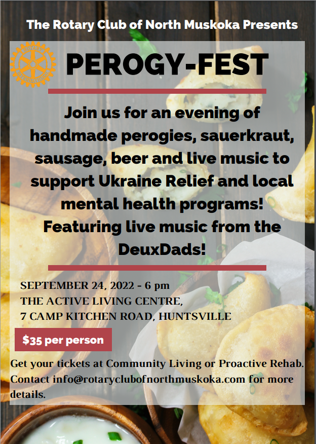 A poster for the Rotary Club of North Muskoka's PerogyFest 2022 happening September 24.