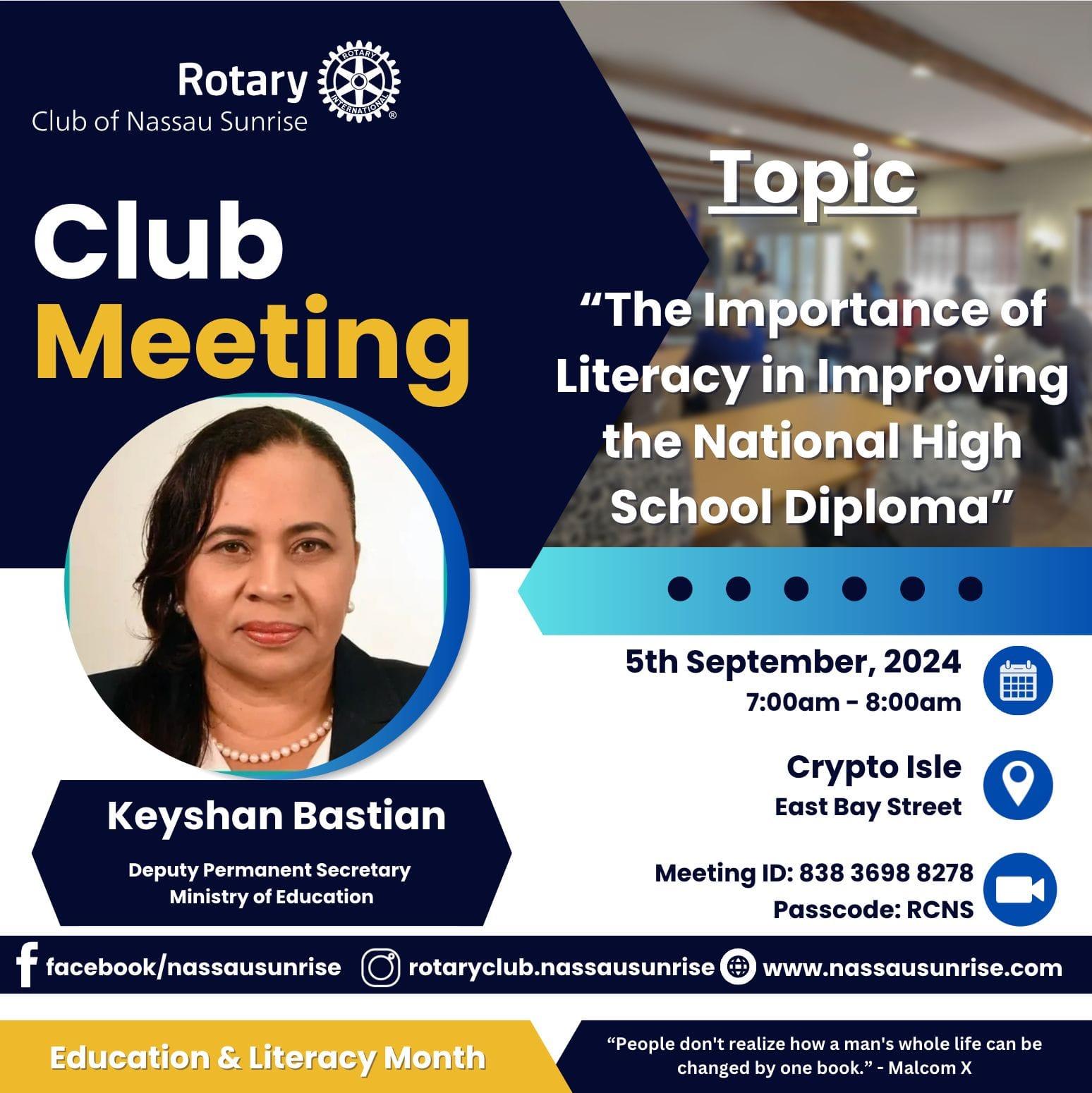 Club Meeting September 5th, 2024 | Rotary Club of Nassau Sunrise