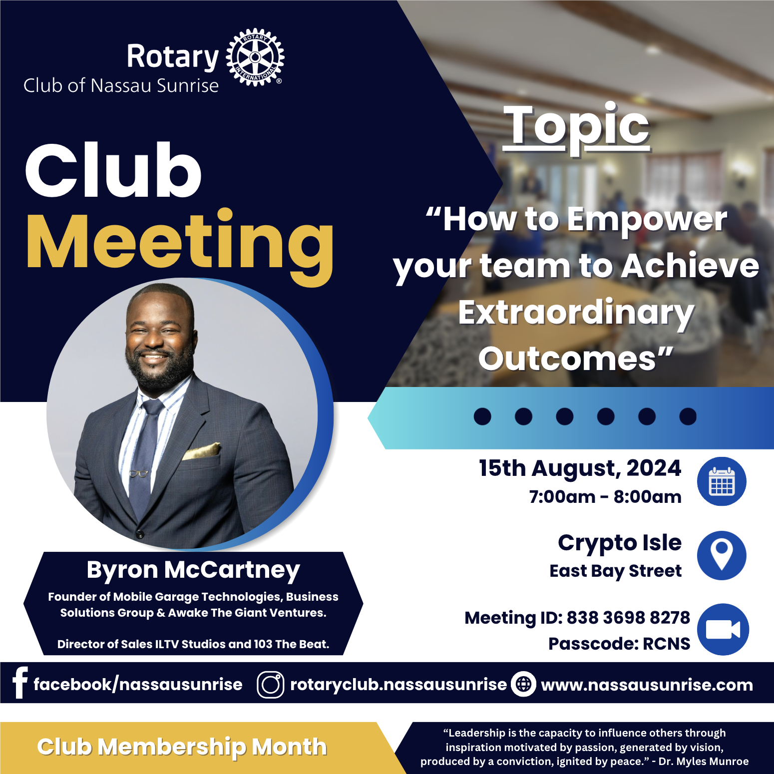 Meeting August 15th, 2024 | Rotary Club of Nassau Sunrise