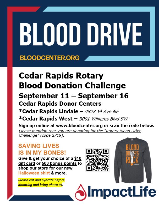 Blood Drive!  Rotary Club of Cedar Rapids Sunrise