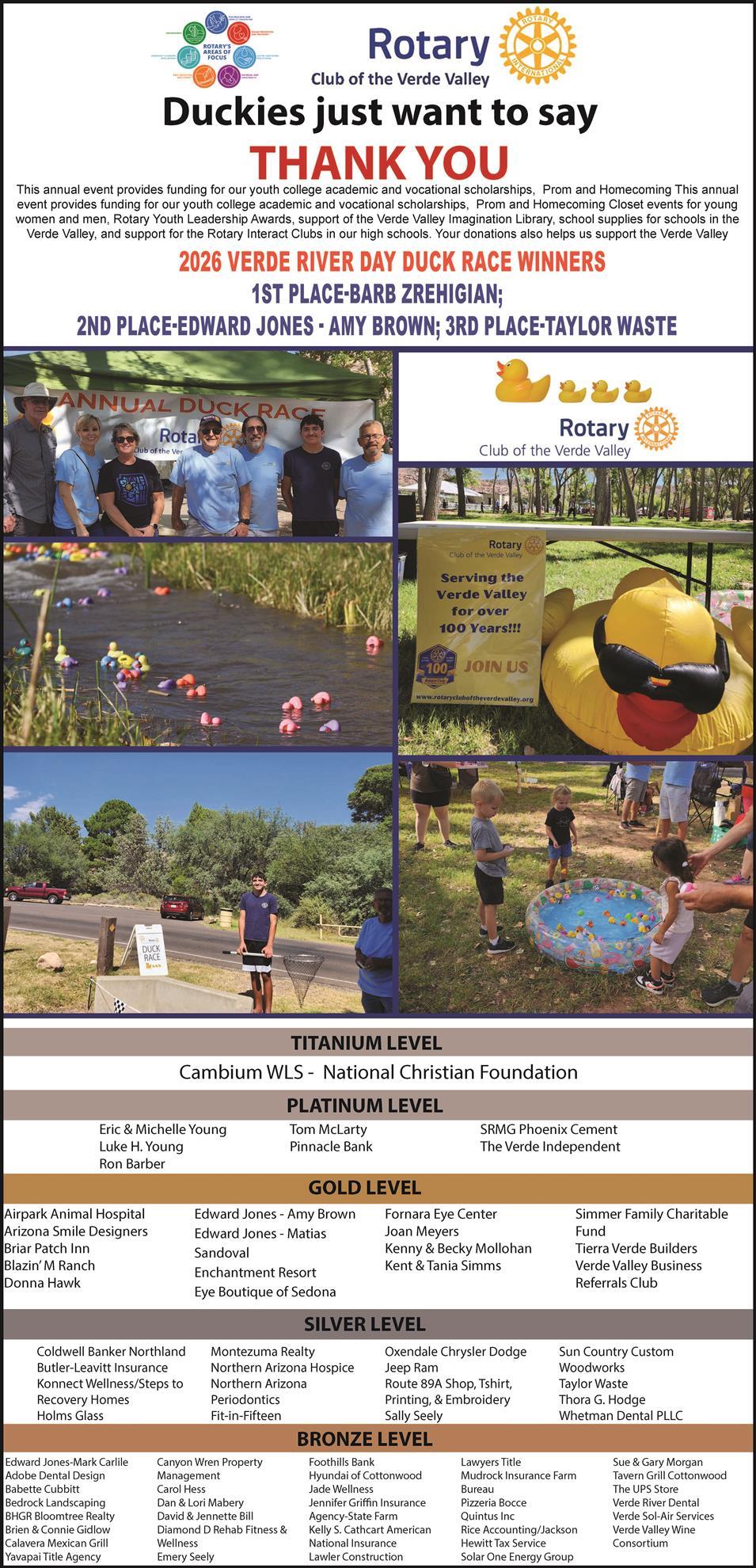 Duck Race THANK YOU Sponsors