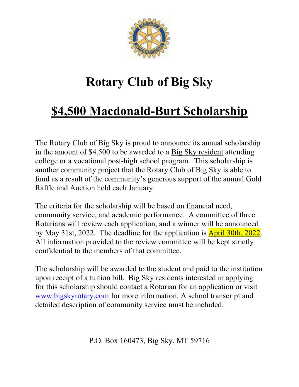 Rotary - Macdonald-Burt Scholarship | Rotary Club of Big Sky