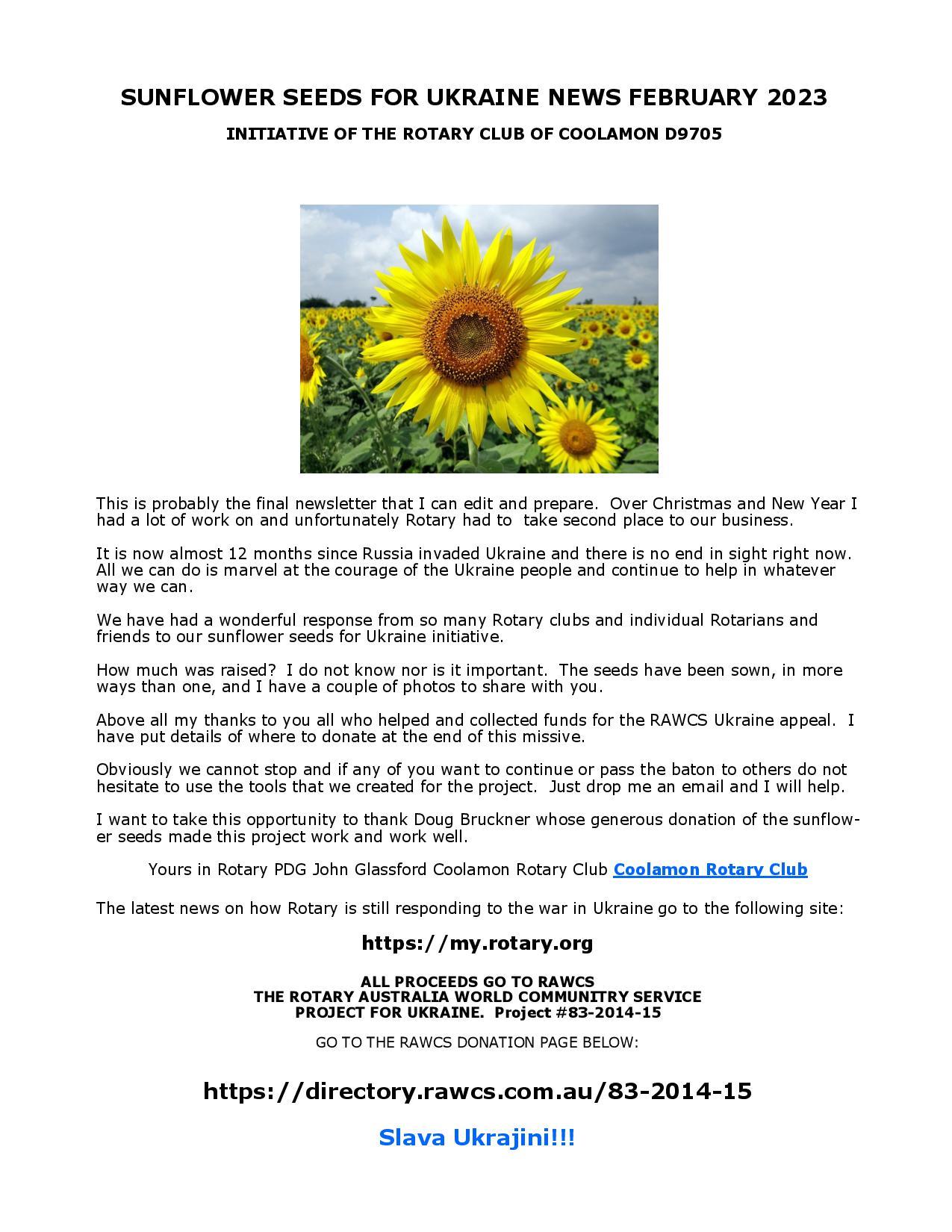 Sunflower Seeds for Ukraine Rotary Club of Highton