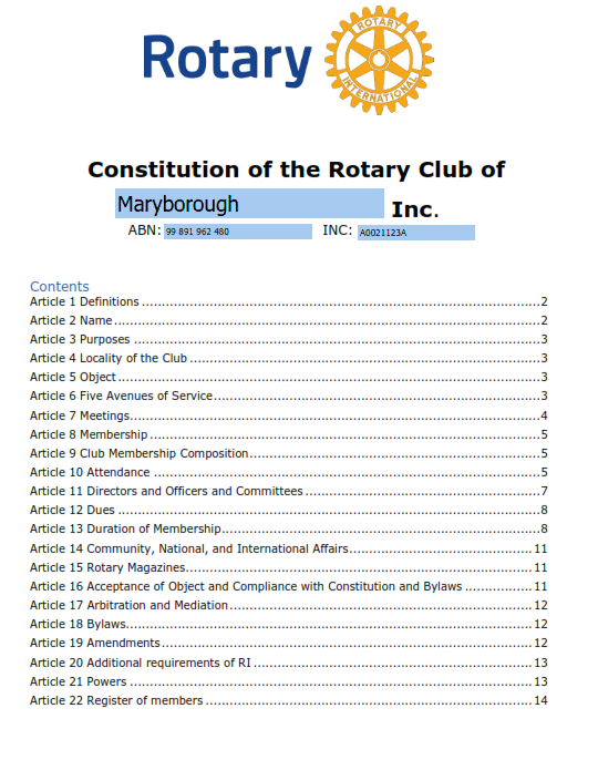 New Club Constitution Vote Rotary Club of Maryborough