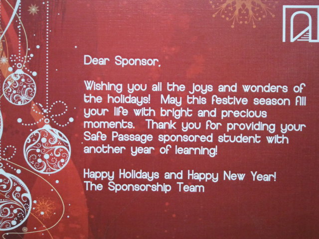 Club&#39;s Safe Passage Sponsor Child sends Christmas Greetings to the Members. | Rotary Club of Farmington
