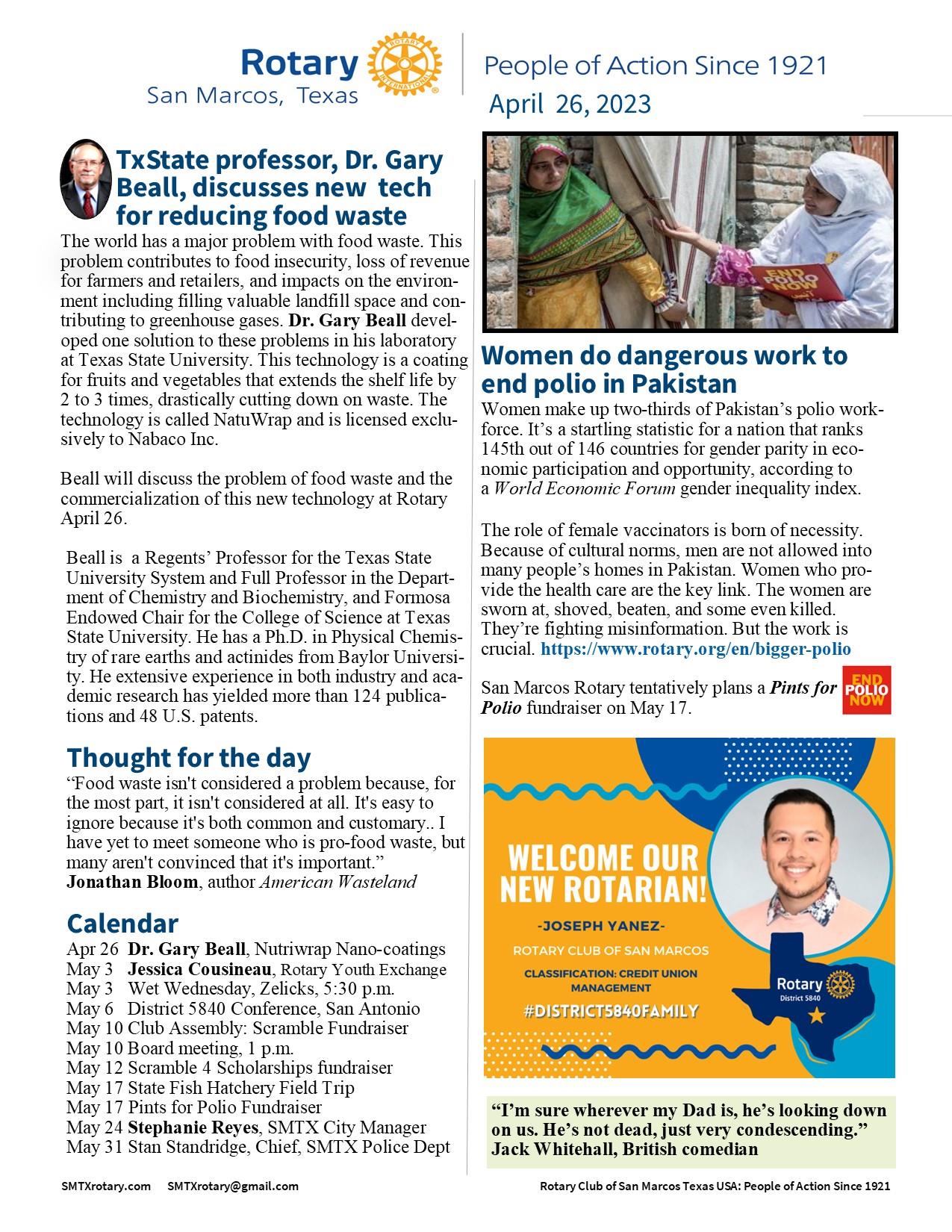 July 20 Rotary San Marcos Newsletter