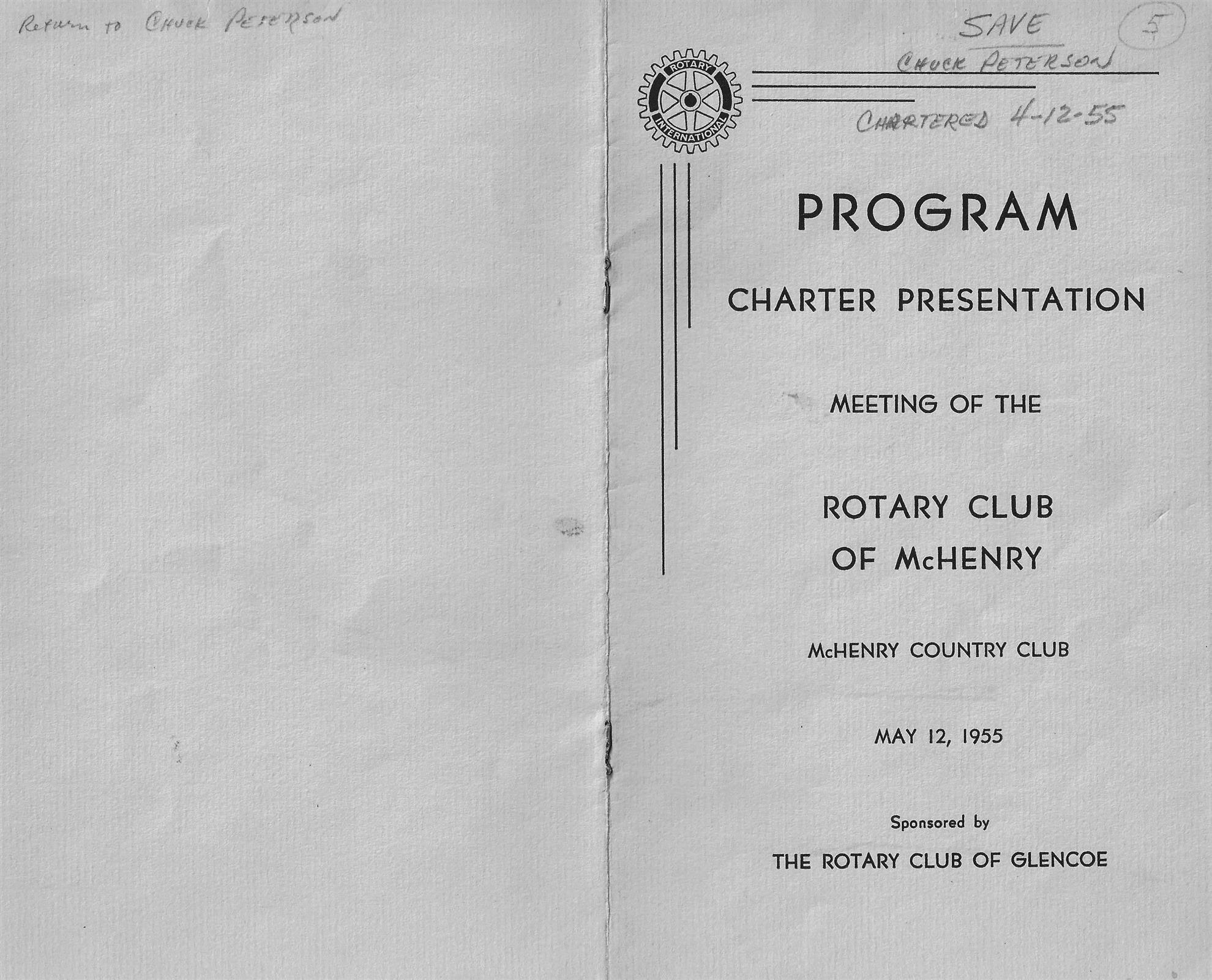 Club Charter - 1955 | Rotary Club of McHenry