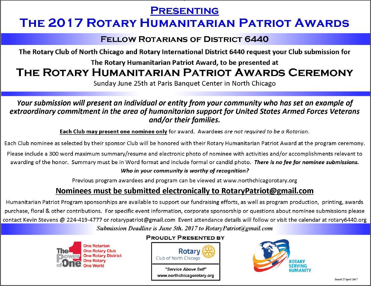 Announcing The 2017 Rotary Humanitarian Awards | Rotary Club of North  Chicago