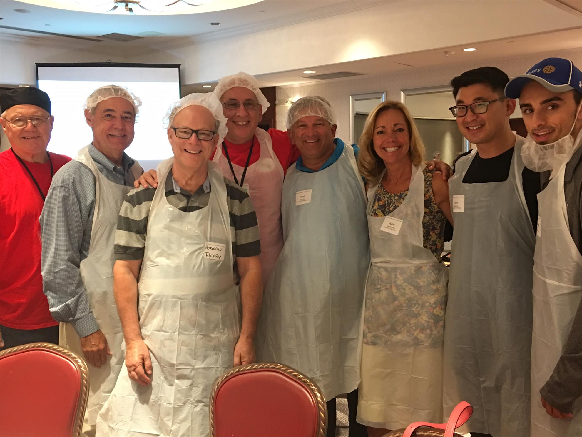Rotarians volunteering at the Northbrook Chamber of Commerce Meal Packing Event