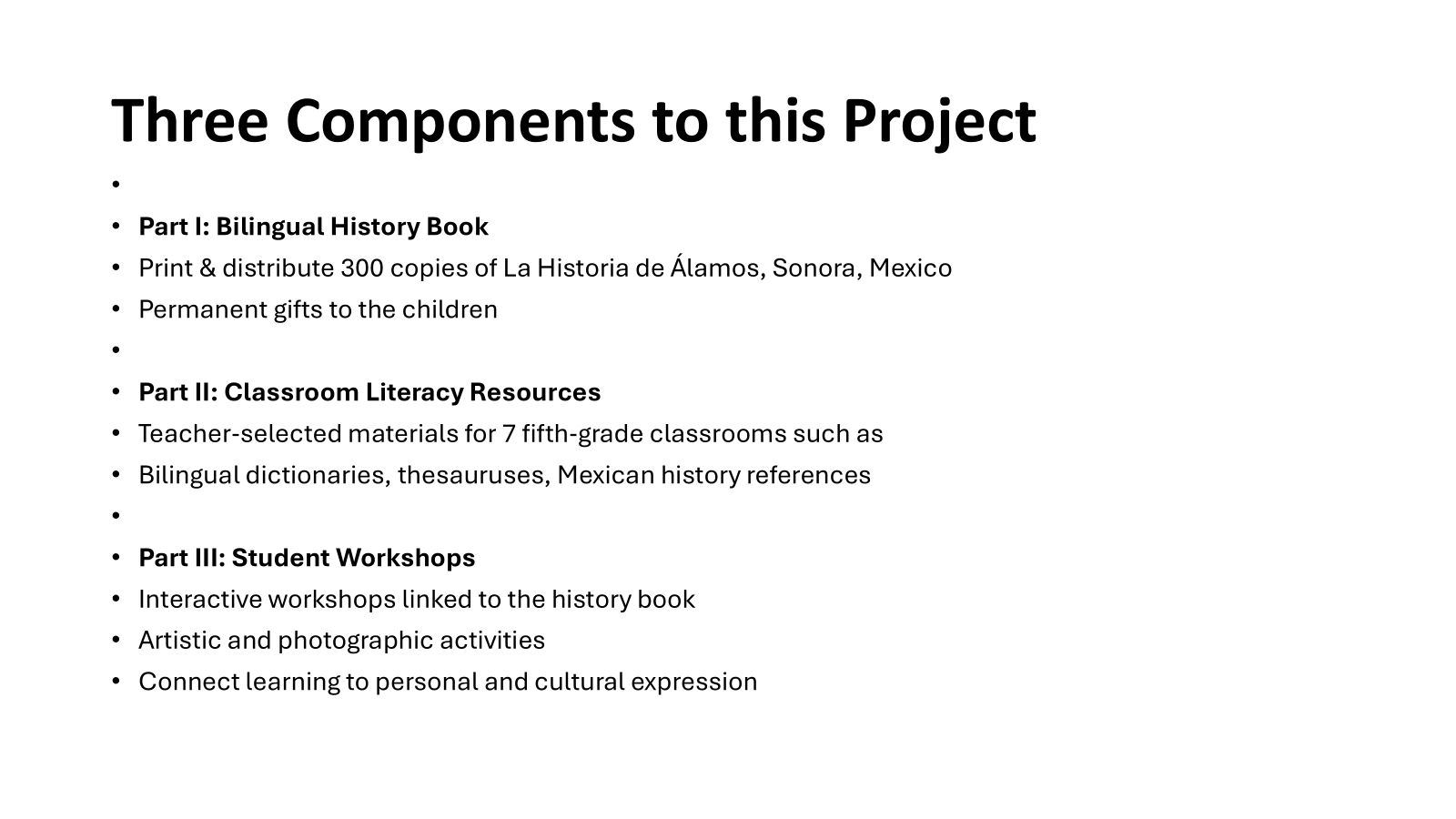 Components of Los Alamos Bilingual History and Literacy Project