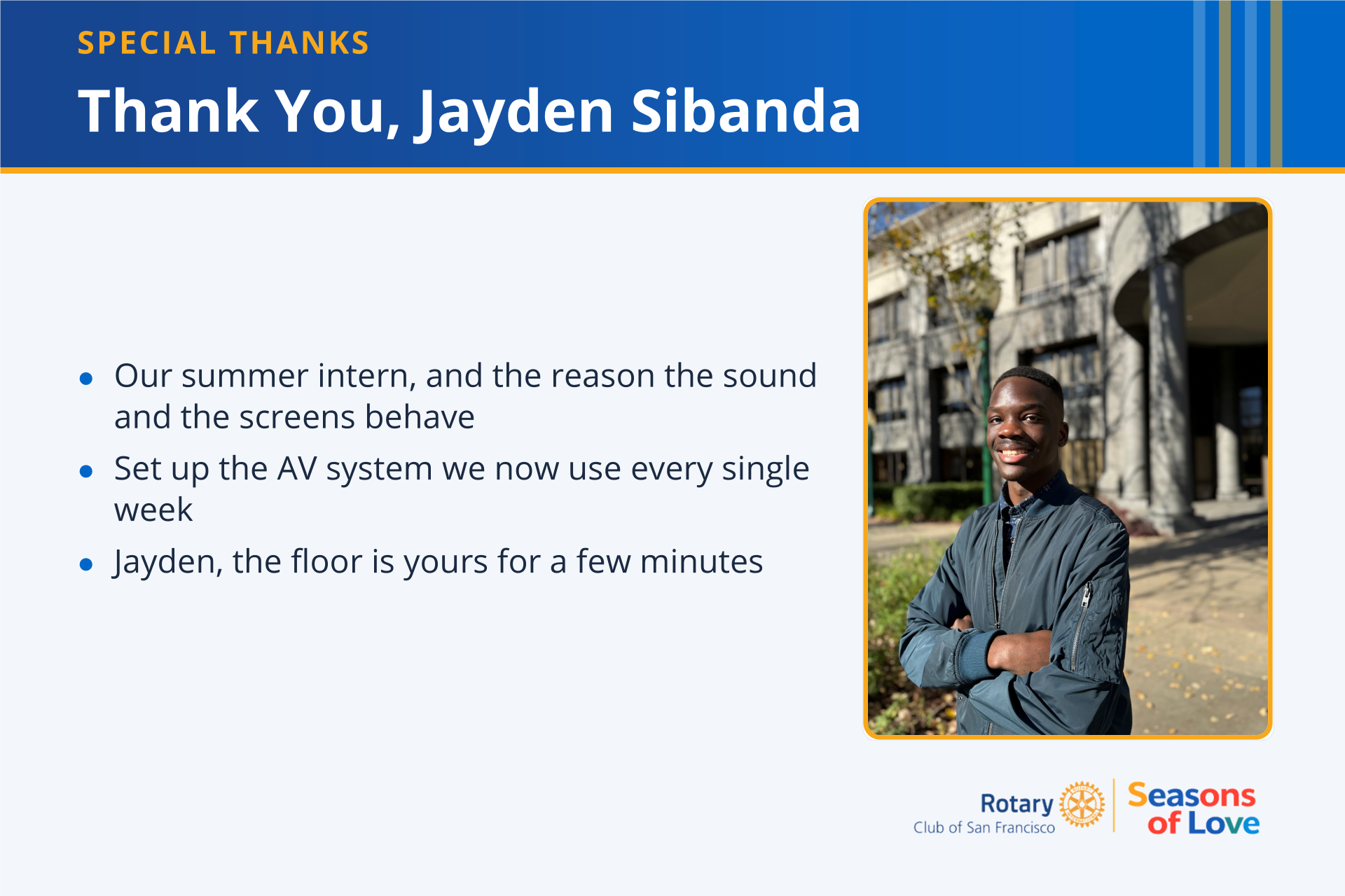 Thank you to Jayden Sibanda