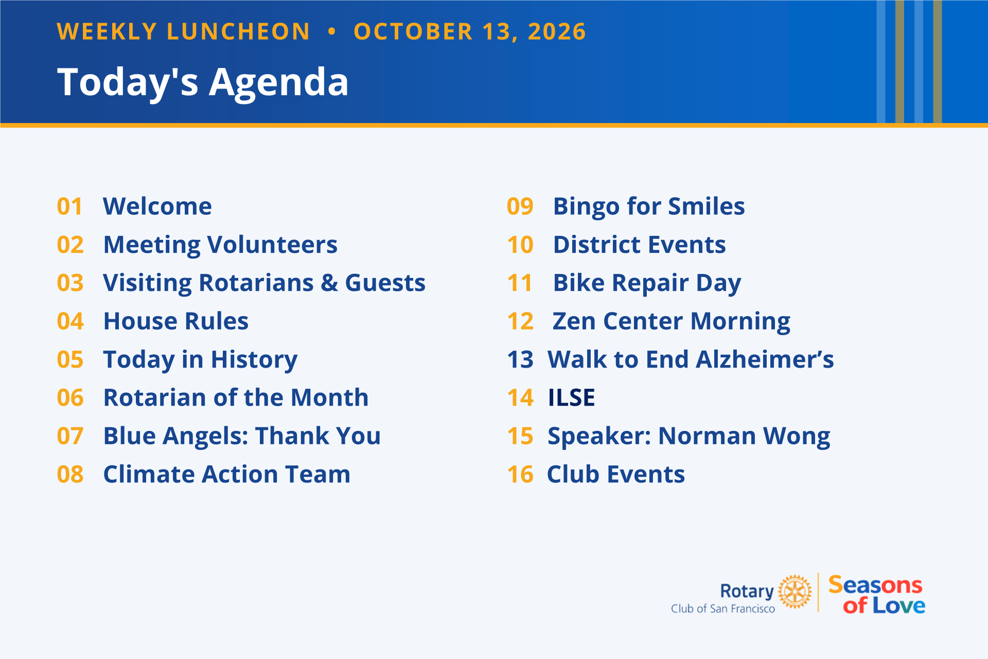 Agenda for October 13, 2026
