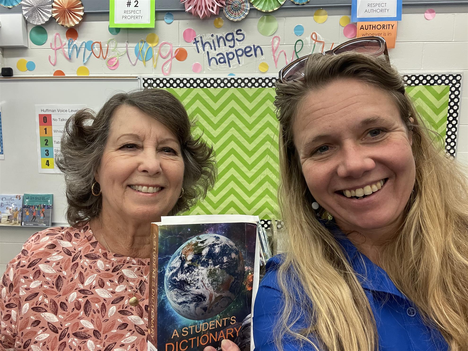 Rotarians Sue Archer and Laurel Poff deliver dictionaries!