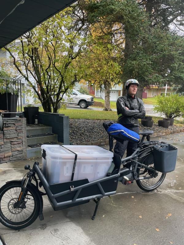 Rotarian Justin Therriault on another dictionary bike drop!