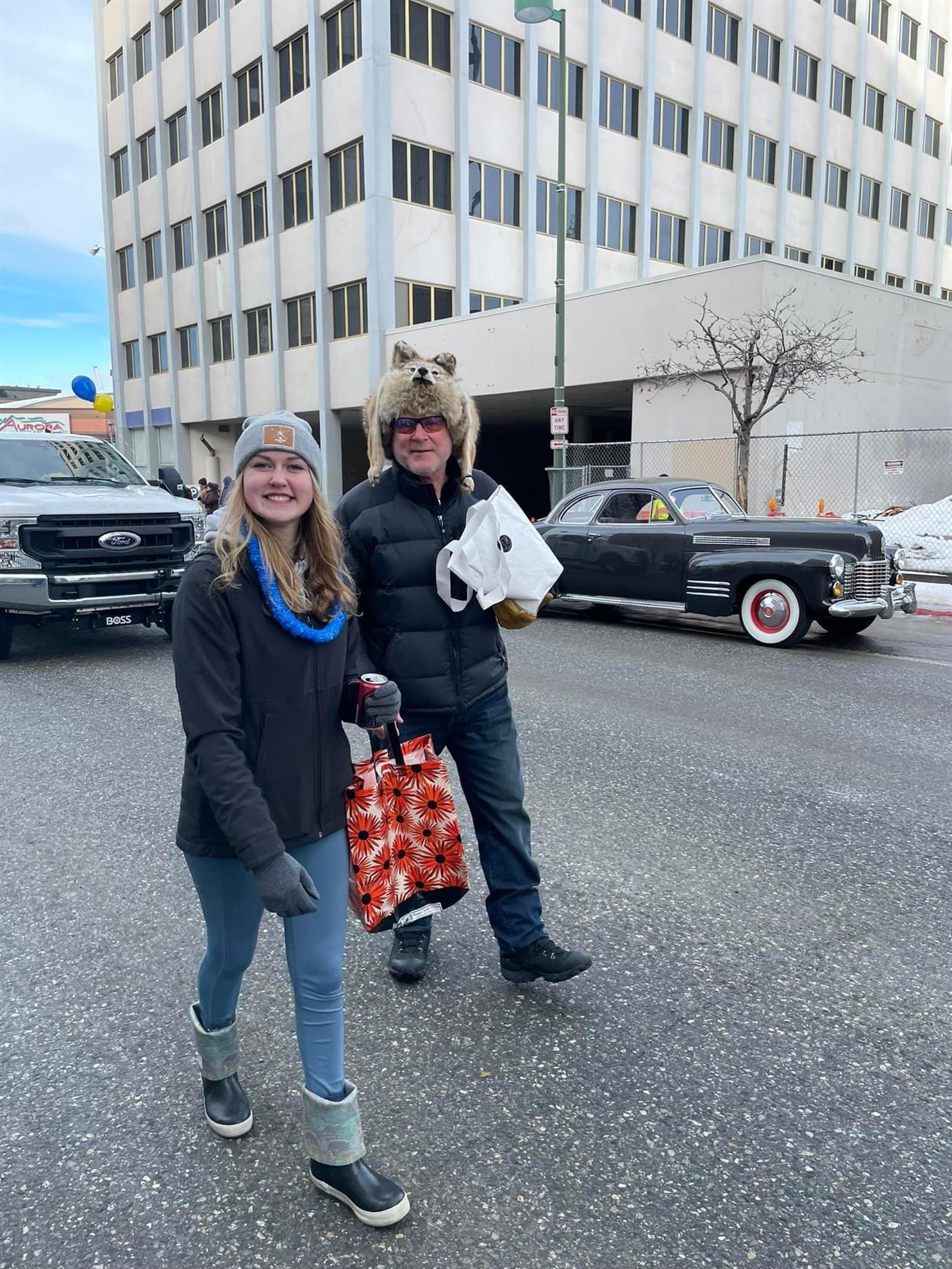 Maggie & Carl having fun passing out candy.