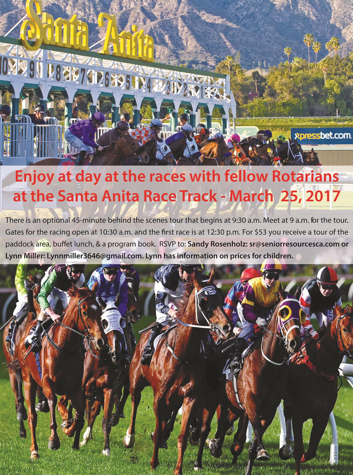 Enjoy Horse Racing At Santa Anita March 25 Rotary Club Of Woodland 