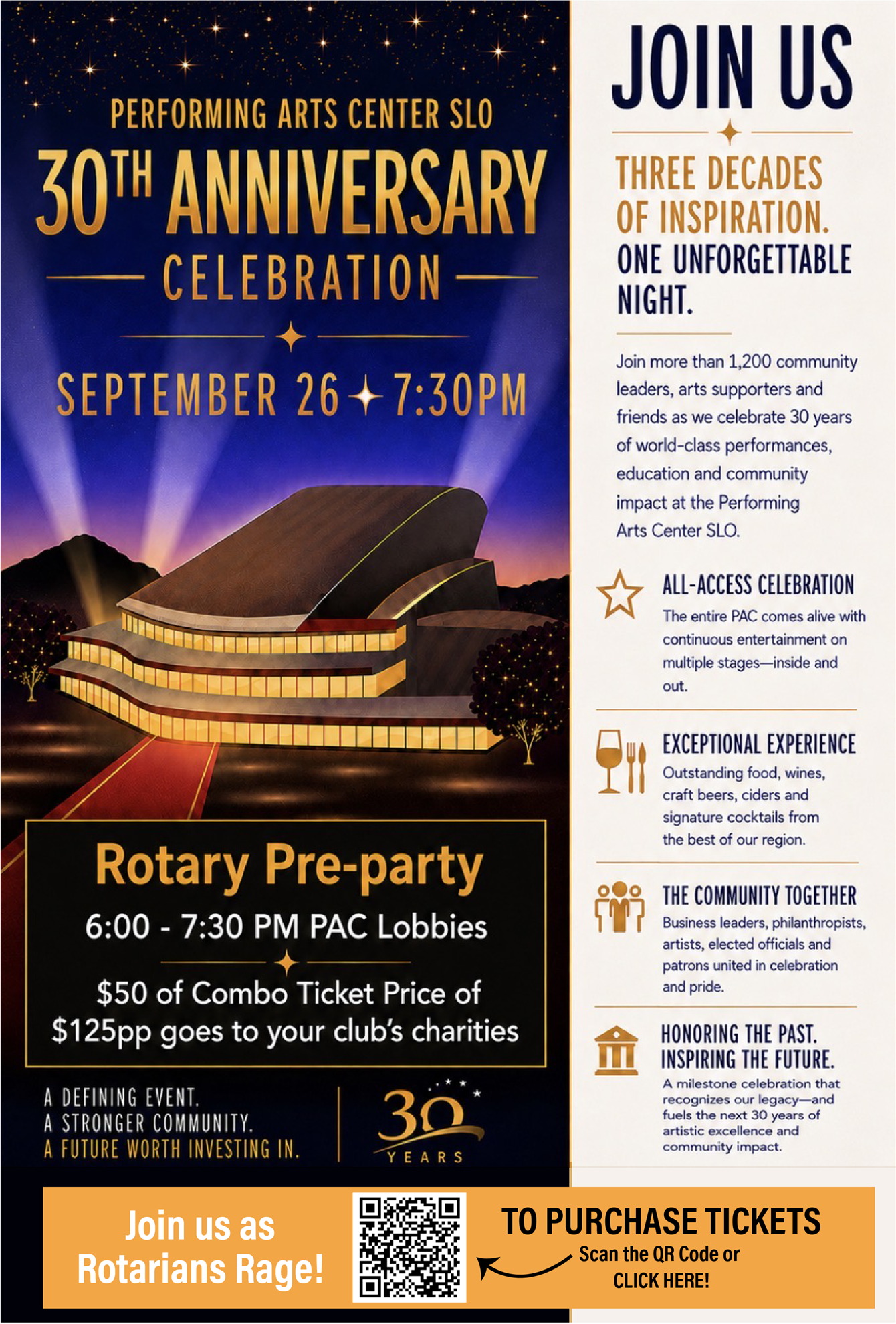 PAC 30th Anniversary Rotary Pre Party + Evening Celebration!