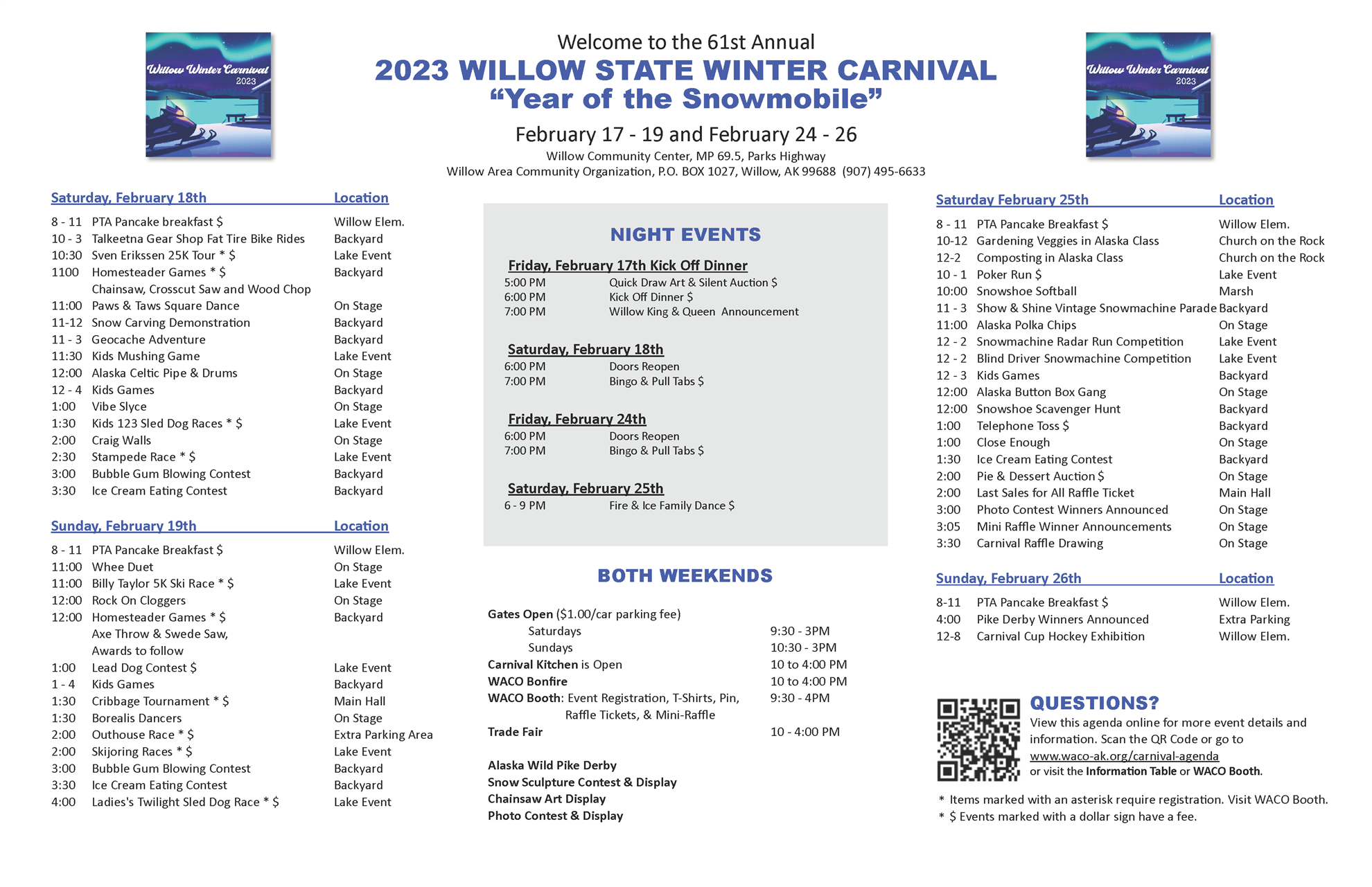 Willow Winter Carnival Schedule of Events Rotary Club of Susitna, Alaska